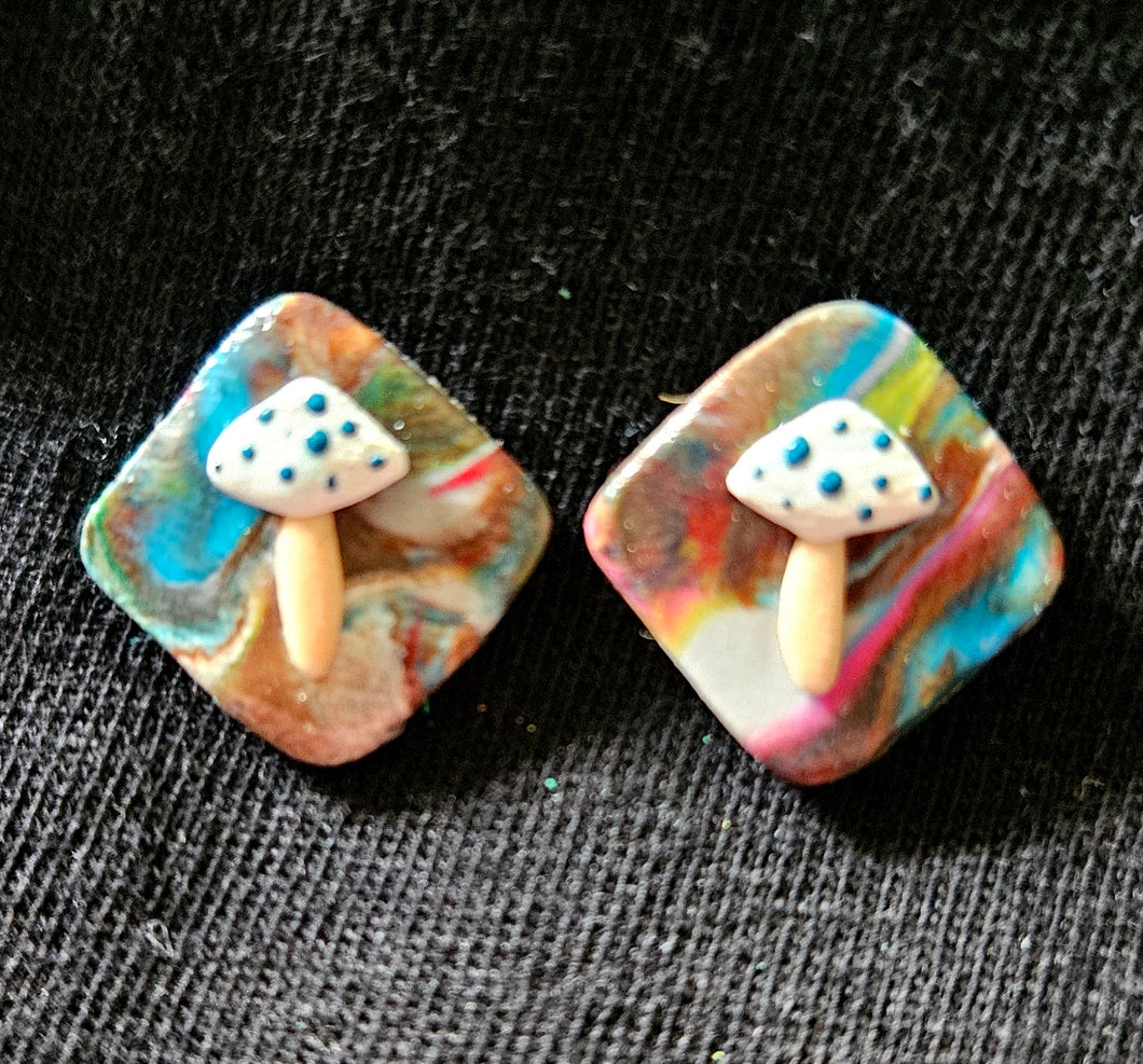 Colorful Teal Mushroom Earrings