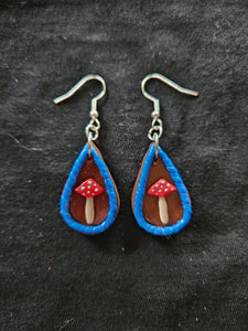 Teardrop Blue/Brown Mushroom Earrings