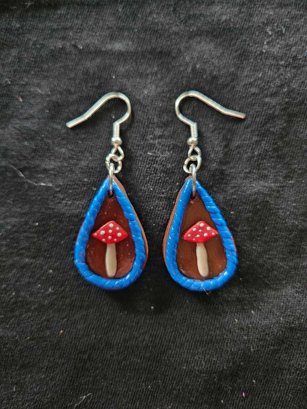 Teardrop Blue/Brown Mushroom Earrings