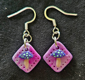 Purple and Fuschia Mushroom Earrings