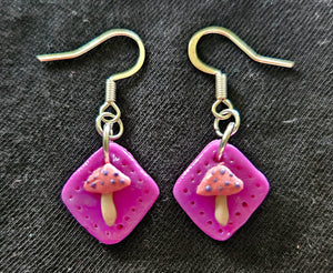 Fushia and Pink Mushroom Earrings