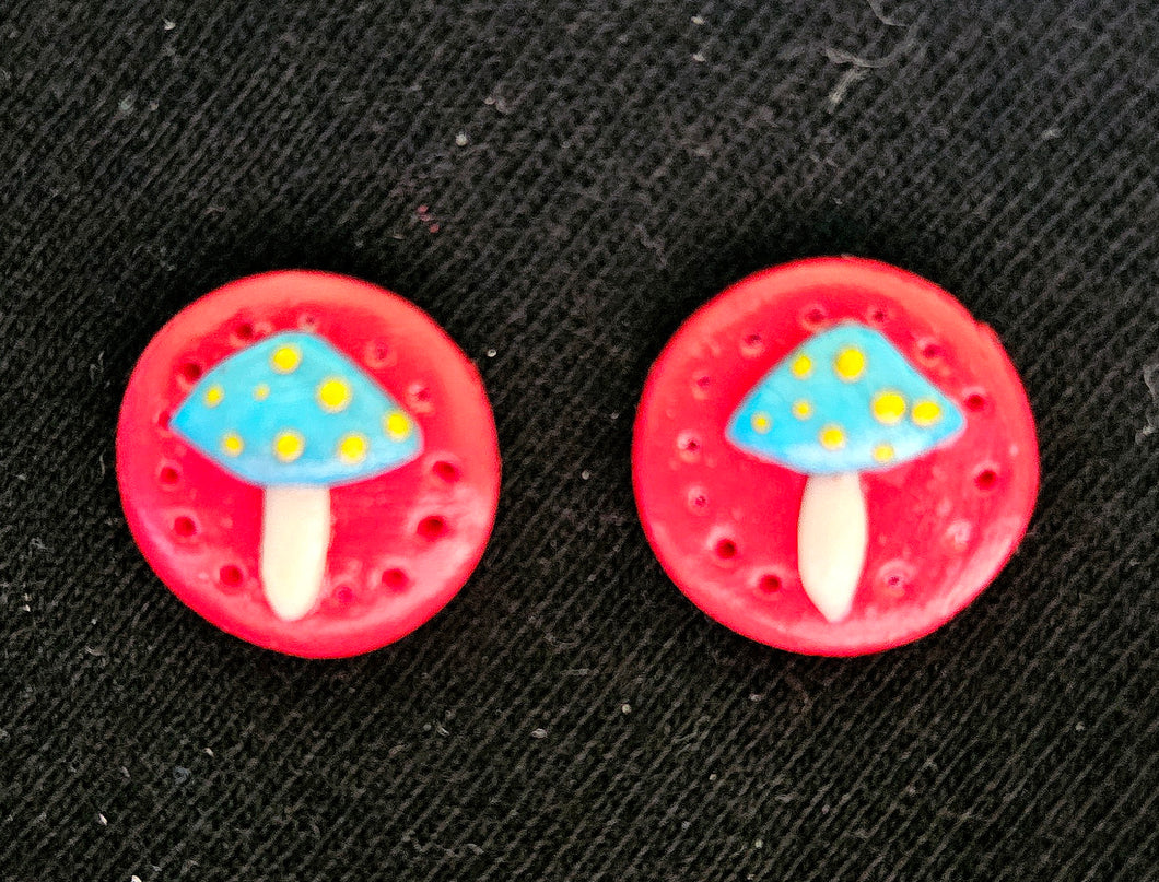 Red & Blue Mushroom Earrings