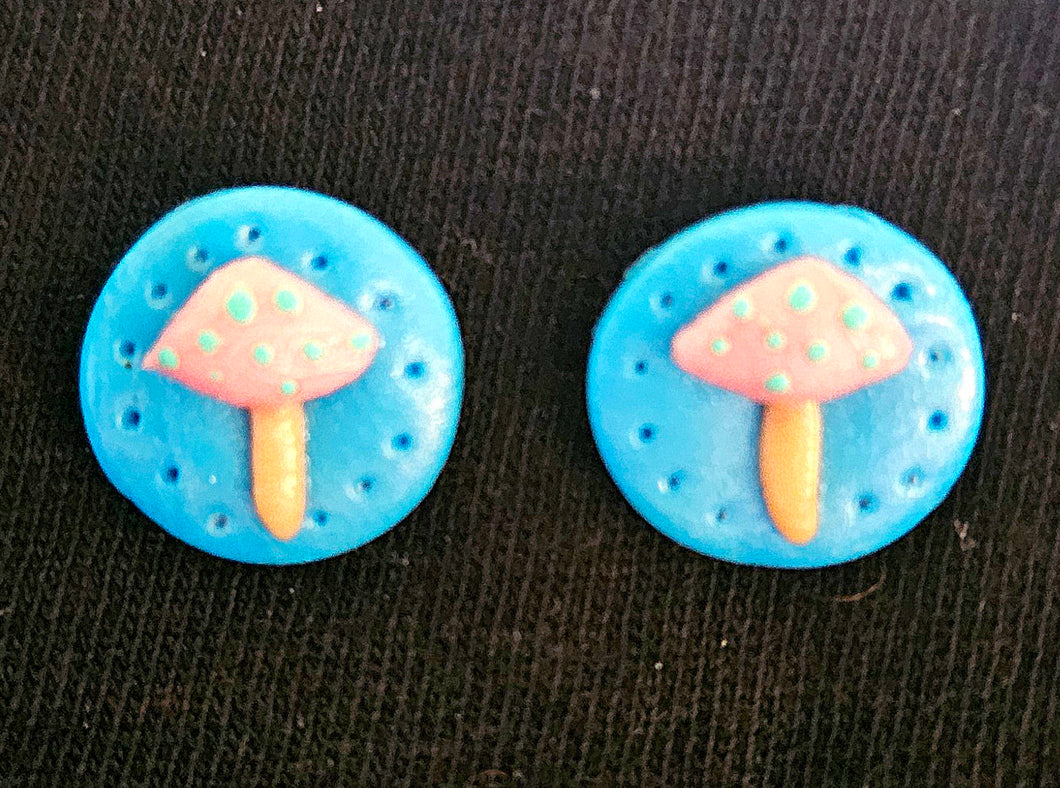 Blue and Pink Mushroom Earrings